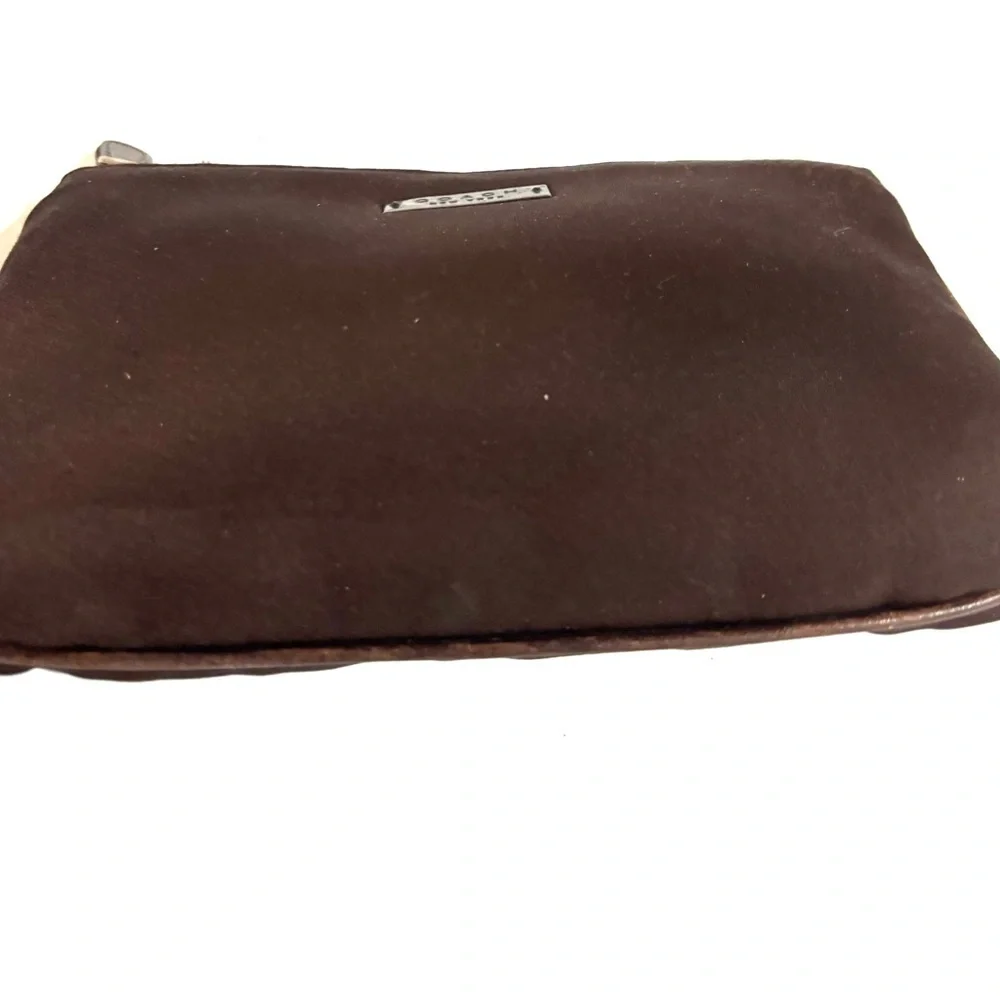 Coach vintage nlyon Dark Brown Wristlet clutch make up pouch bag with Logo